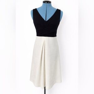 Maeve Black and Cream V-Neck Midi Dress